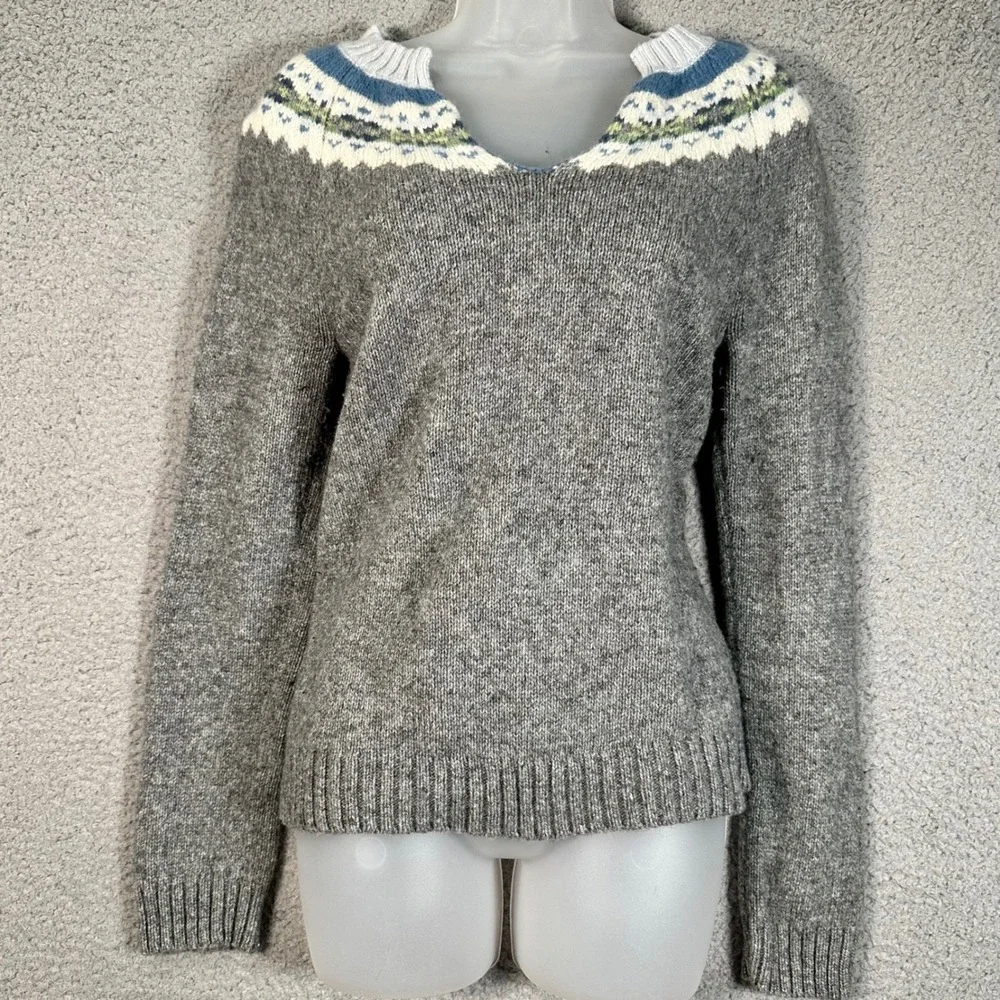 Old Navy Lambswool Fair Isle Sweater Womens M Gray Nordic Cabincore Cozy Knit
